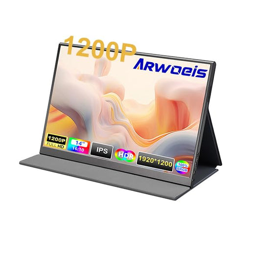ARWOEIS Portable Monitor 14" FHD 1920 * 1200P IPS Laptop Monitor USB-C HDMI Second External Monitor for Laptop,PC,Mac Phone,Xbox,Swich,PS,w/Premium Smart Cover