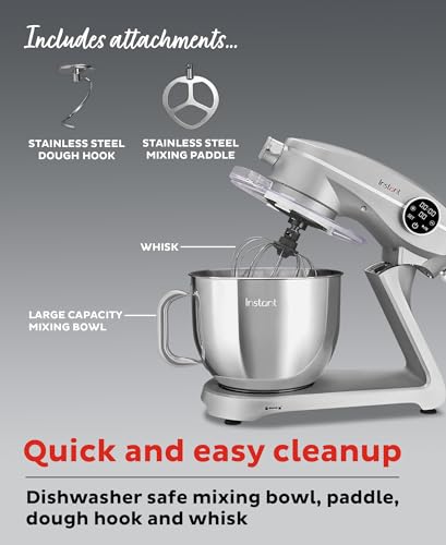 Instant Pot Stand Mixer Pro,600W 10-Speed Electric Mixer with Digital Interface,7.4-Qt Stainless Steel Bowl,From the Makers of Instant Pot,Dishwasher Safe Whisk,Dough Hook and Mixing Paddle,Silver