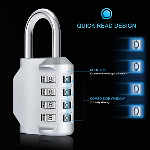 Diyife® Combination Lock, [2 Pack] 4 Digit Padlock Weatherproof for School Gym Locker, Filing Cabinets, Toolbox, Case - Silver