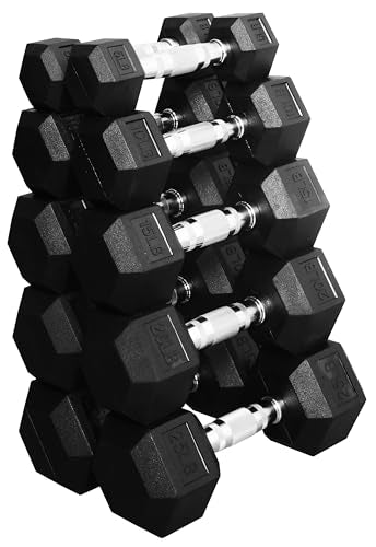 5-25LB Set Rubber Hex Dumbbell Pairs