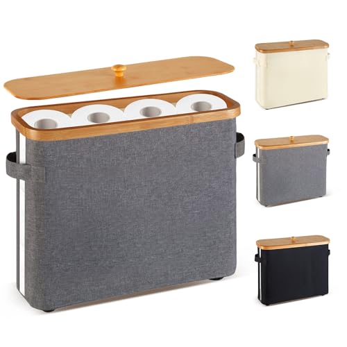 Bamboo Toilet Paper Organizer Collapsible Bathroom Storage Basket