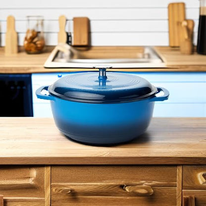 Amazon Basics Enameled Cast Iron Round Dutch Oven with Lid and Dual Handles, Heavy-Duty & Small, 4.3-Quart, Blue