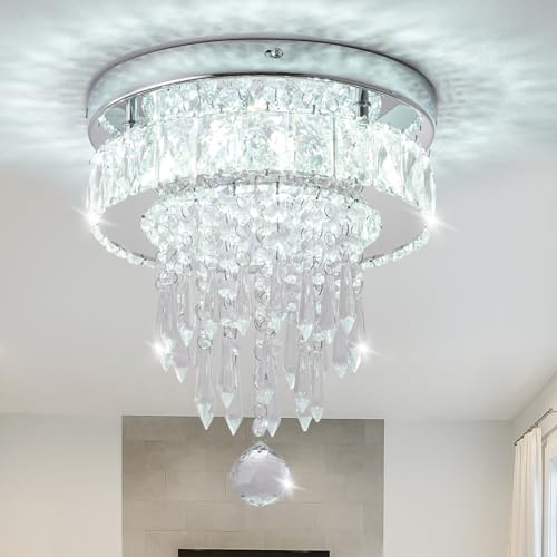 9.8" LED Crystal Flush Mount Ceiling Chandelier Light