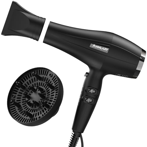 1875W Ionic Hair Dryer with Diffuser and Nozzle