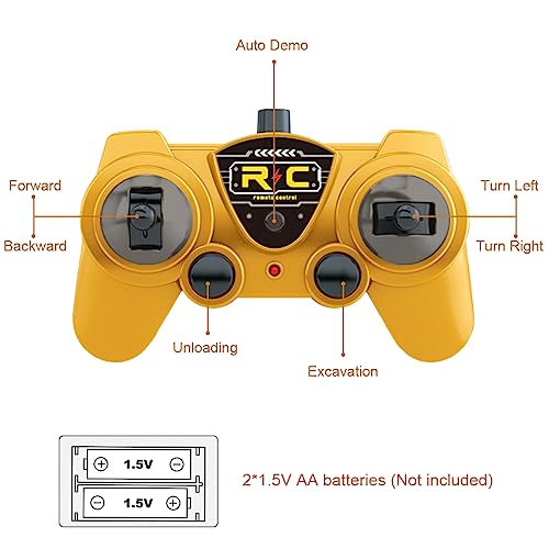 Leopmase Remote Control Truck Excavator Toy, RC Truck Excavator with Lights and Sounds, 2.4Ghz 7 Channel Remote Control Construction Vehicle Toy for Toddlers Boys Girls Birthday Gifts