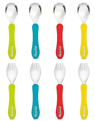 PLASKIDY Toddler Silverware Set of 8 Kids Utensils Forks and Spoons - BPA FREE/Dishwasher Safe Toddlers Utensils Stainless Steel - Children's Safe Flatware Cutlery Set