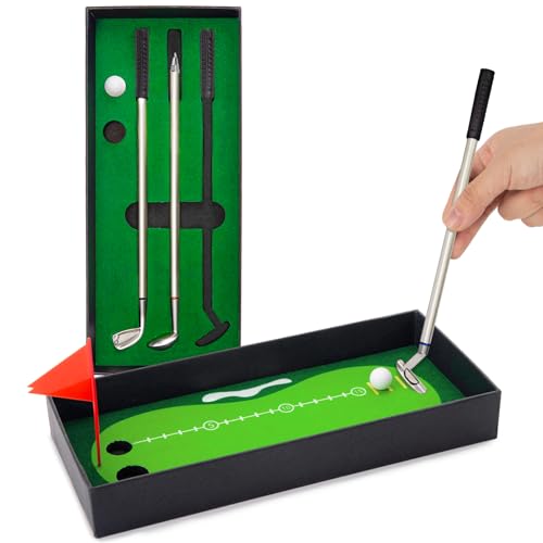AMOR PRESENT 7PCS Golf Pen Set, Mini Desktop Golf Set Golf Clubs Pens, Mini Golf Game Set for Men, Dad, Boss Coworker, Office Birthday Gift Ball Game for Office Desk