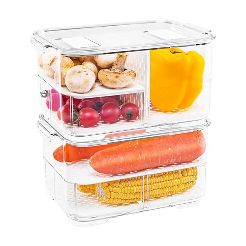 2 Pack Stackable Fridge Produce Saver Containers