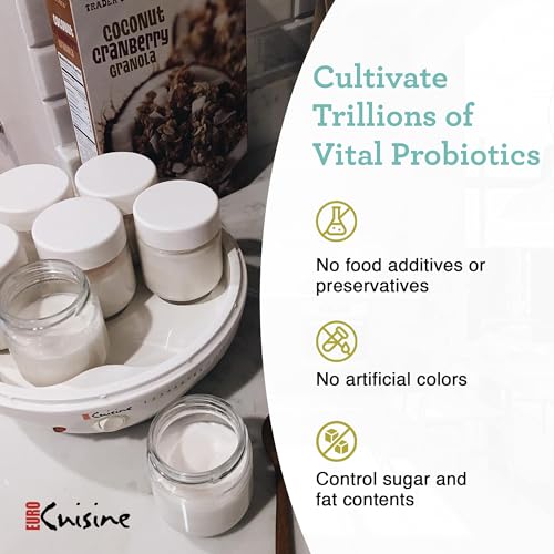 Euro Cuisine YM80 Electric Yogurt Maker Machine- Promote Gut Health with Probiotic Rich Homemade Yogurt -Home Yogurt Incubator with Glass Jars, White