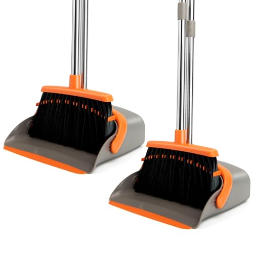 2 Pack Long Handle Broom and Dustpan Set