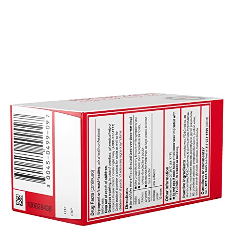 Tylenol Extra Strength Pain Relief Coated Tablets for Adults, 500mg Acetaminophen Pain Reliever and Fever Reducer per Tablet for Minor Aches, Pains, and Headaches, 100 ct