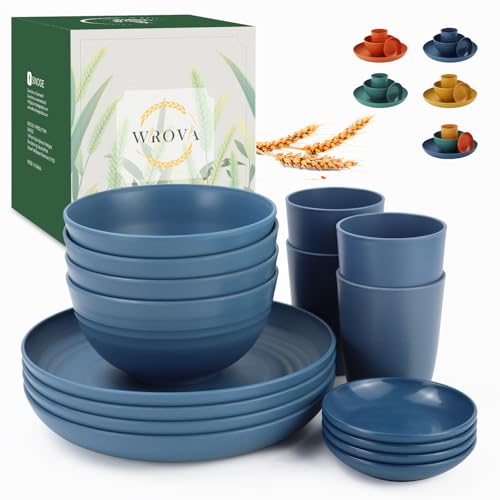 16 Piece Wheat Straw Dinnerware Set, Unbreakable Plates Bowls