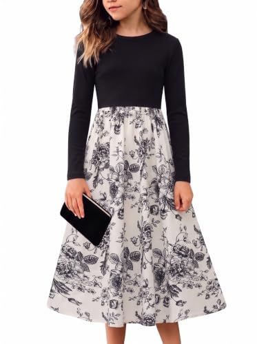 Floral Long Sleeve Midi Dress with Pockets