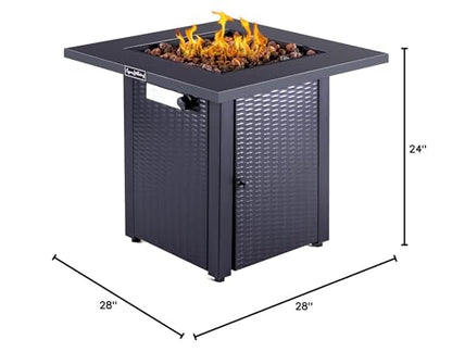 LEGACY HEATING Zeta 1 28in Propane Fire Pit Table, 50,000BTU Outdoor Gas Fire Pit, 2 in 1 Firepit Table w/ Lid, Lava Rock, ETL Certified Steel Fire Table add Warmth to Parties on Backyard, Black