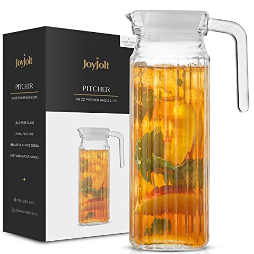 40oz Glass Pitcher with 2 Lids, Beverage Carafe