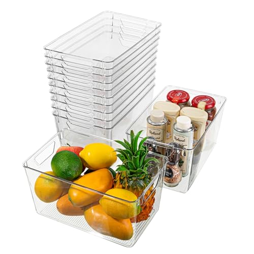 12 Pack Plastic Pantry Storage Bins with Handles