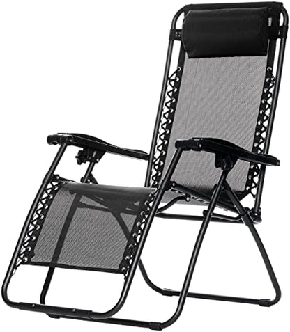 Amazon Basics Outdoor Textilene Adjustable Zero Gravity Folding Reclining Lounge Chair with Pillow, 26", Black