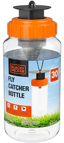 BLACK+DECKER Fly Trap & Fly Catcher Bottle- Outdoor Reusable Hanging Fly Trap with Natural Non-Toxic Bait Add Water to Catch House & Horse Flies in Garden, Backyard & Barn 30-Gram Trap