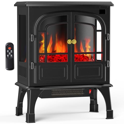 26" Freestanding Electric Fireplace Heater with Remote Timer