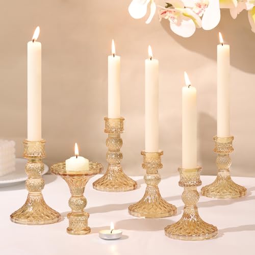 6 Piece Glass Taper and Pillar Candle Holders