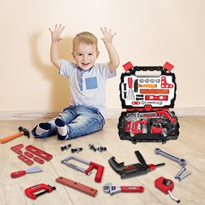 Toy Choi's Toddler Tool Set - 25pcs Pretend Play Kids Tool Case with Toy Drill, Toy Construction Tool Kit Accessories Toy Box Gift for Boys Girls Ages 3 , 4, 5, 6, 7 Years Old