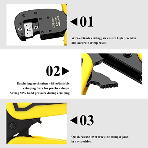 Qibaok Crimping Tool Kit Dupont Ratcheting Crimper Plier Set with 460pcs 2.54mm JST-XH Connectors and 1550PCS 2.54mm Dupont Connectors