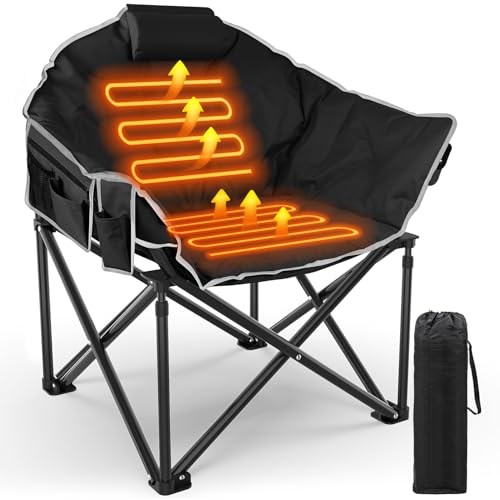 Heated Oversized Camping Chair with Adjustable Levels, Pillow