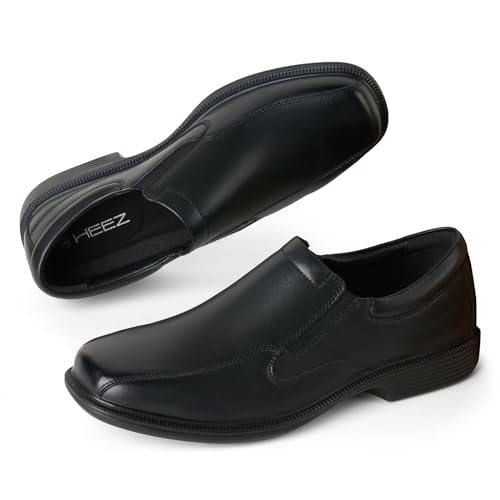 HEEZ Men's Loafers, Casual Slip On Dress Oxford Shoes, Comfortable Business Work Shoes, Square Toe, Removable Rebounded Insole, Medium Arch Support, Lightweight PU Outsole Black Size 9.5