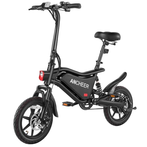 ANCHEER 14" Electric Bike for Adults, 20MPH Folding Electric Mini Bike, 48V 374Wh Battery, Up to 45 Miles, Dual Shock Absorber, Brake Taillight, Cruise Control, LCD Display (Country)