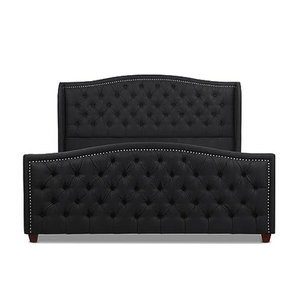 Jennifer Taylor Home Marcella Upholstered Shelter Headboard Bed Set, King, Jet Black Woven