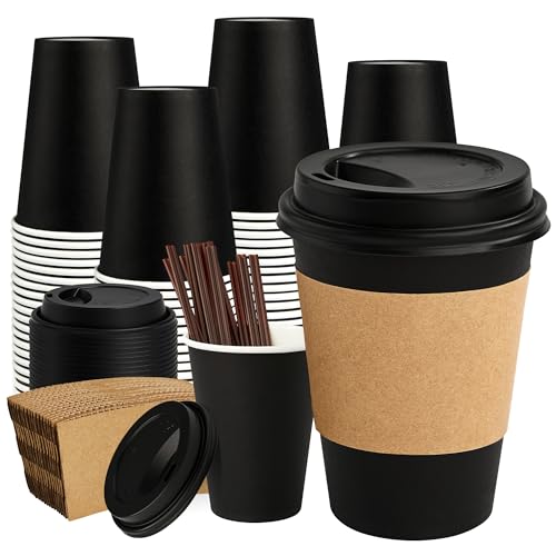 50 Pack 12 oz Disposable Coffee Cups with Lids