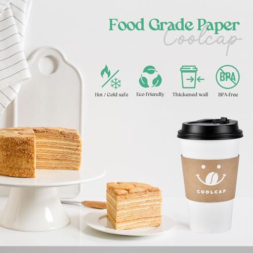 100 Pack 12 oz Disposable Coffee Cups with Lids and Sleeves, To Go Coffee Cups with Lids, Paper Hot Coffee Cups for Hot & Cold Beverage (White, 12 OZ)