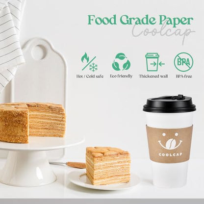 100 Pack 12 oz Disposable Coffee Cups with Lids and Sleeves, To Go Coffee Cups with Lids, Paper Hot Coffee Cups for Hot & Cold Beverage (White, 12 OZ)