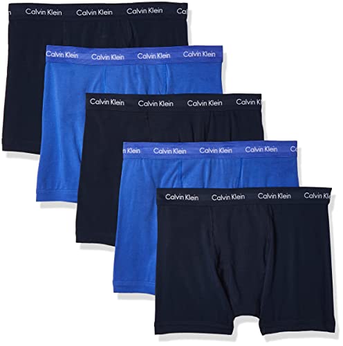 Calvin Klein Men's Cotton Stretch 5-Pack Boxer Brief, 3 Blue Shadow, 2 Cobalt, S