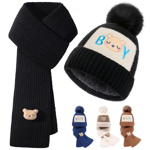 2 Pack Kids Knit Winter Hat and Scarf Set