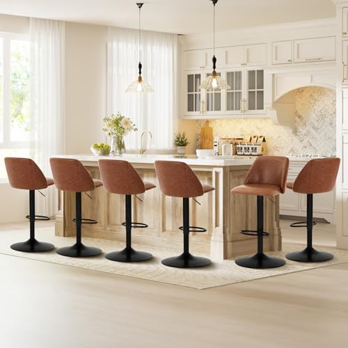 6 Pack Adjustable Swivel PU Leather Bar Stools