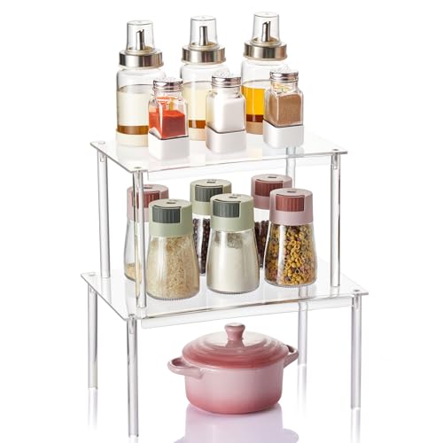 2 Pack Acrylic Cabinet Organizer Shelf Stackable Riser