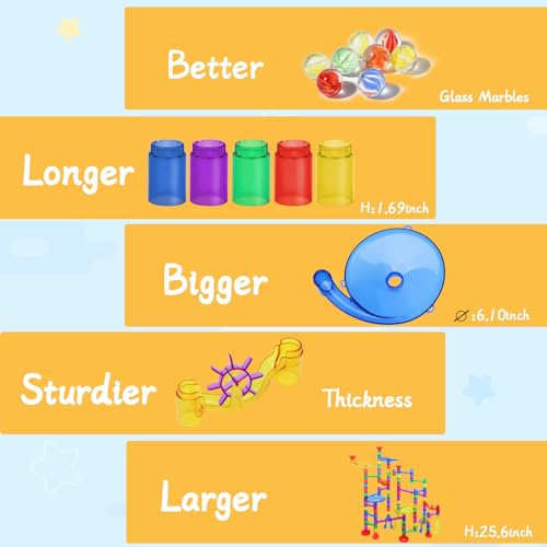 Gifts2U Marble Run Sets Kids, 122 PCS Marble Race Track Game 90 Translucent Marbulous Pieces + 32 Glass Marbles, STEM Marble Maze Building Blocks Kids 4+ Year Old