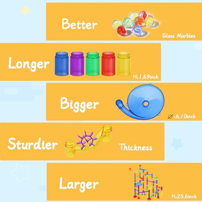 Gifts2U Marble Run Sets Kids, 122 PCS Marble Race Track Game 90 Translucent Marbulous Pieces + 32 Glass Marbles, STEM Marble Maze Building Blocks Kids 4+ Year Old