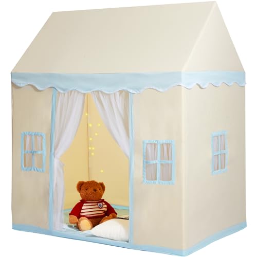 VEVOR Kids Play Tent, Kids Tent for Kids 1-5 Years Old, Tent for Kids with Windows for Indoor and Outdoor, Toddler Tent with Mat and Tent Lamp, Play House Castle Tent for Boys and Girls, Beige