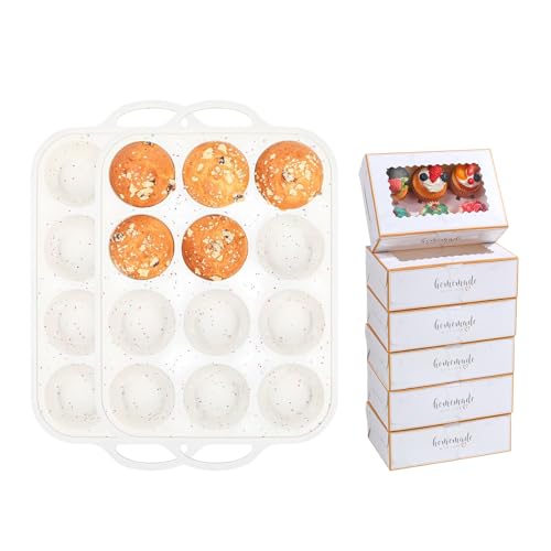 2 Pack Silicone Muffin Pans with Cupcake Boxes