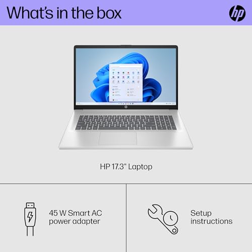 HP 17.3 inch Laptop, HD+ Display, Intel Core 3 100U, 8 GB RAM, 256 GB SSD, Intel Graphics, Windows 11 Home, 17-cn4010nr (2024)