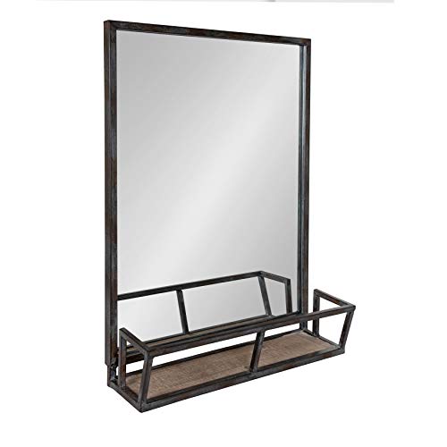 Kate and Laurel Distressed Metal Wall Mirror with Shelf