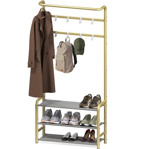 Freestanding Coat Rack Hall Tree with Storage Shelf Hooks