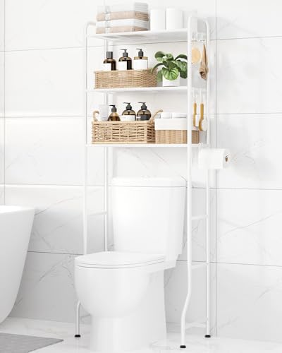 Over Toilet Storage Rack with Paper Holder and Hooks