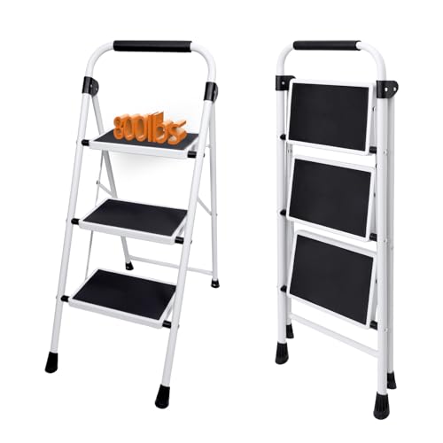 3 Step Folding Ladder with Handrail, 330 lb Capacity