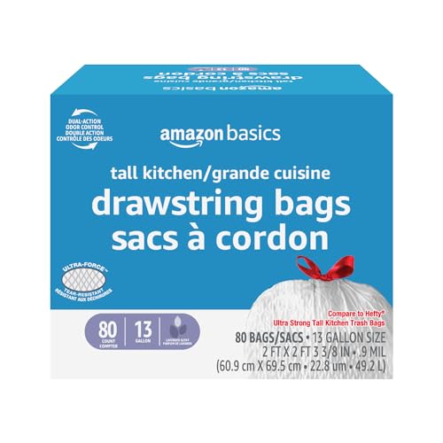 80 Count Amazon Basics 13 Gallon Kitchen Trash Bags