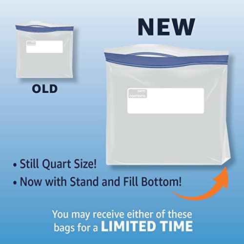 Amazon Basics Reclosable Freezer Quart Bags, Stand & Fill Base, 120 Count