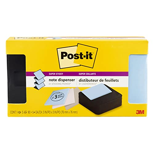 Post-it Note Dispenser, Modern Black, Pack includes Dispenser and 3 Super Sticky Pop-up Sticky Notes Pads, 2X The Sticking Power (WAVE-330-BKVP)