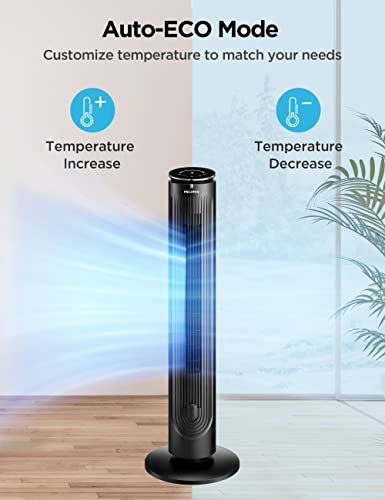 PELONIS 42’’ Oscillating Tower Fan with Aromatherapy Diffuser, Remote Control, 5 Speed Settings with 3 Modes LED Display for Bedroom Home Office Use, Black